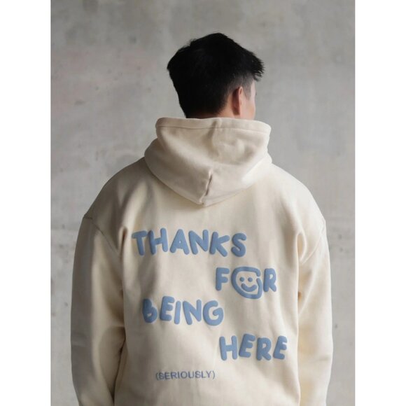 DRMERSCLUB Thanks For Being Here Hoodie in Cream Blue - Picture 3 of 5